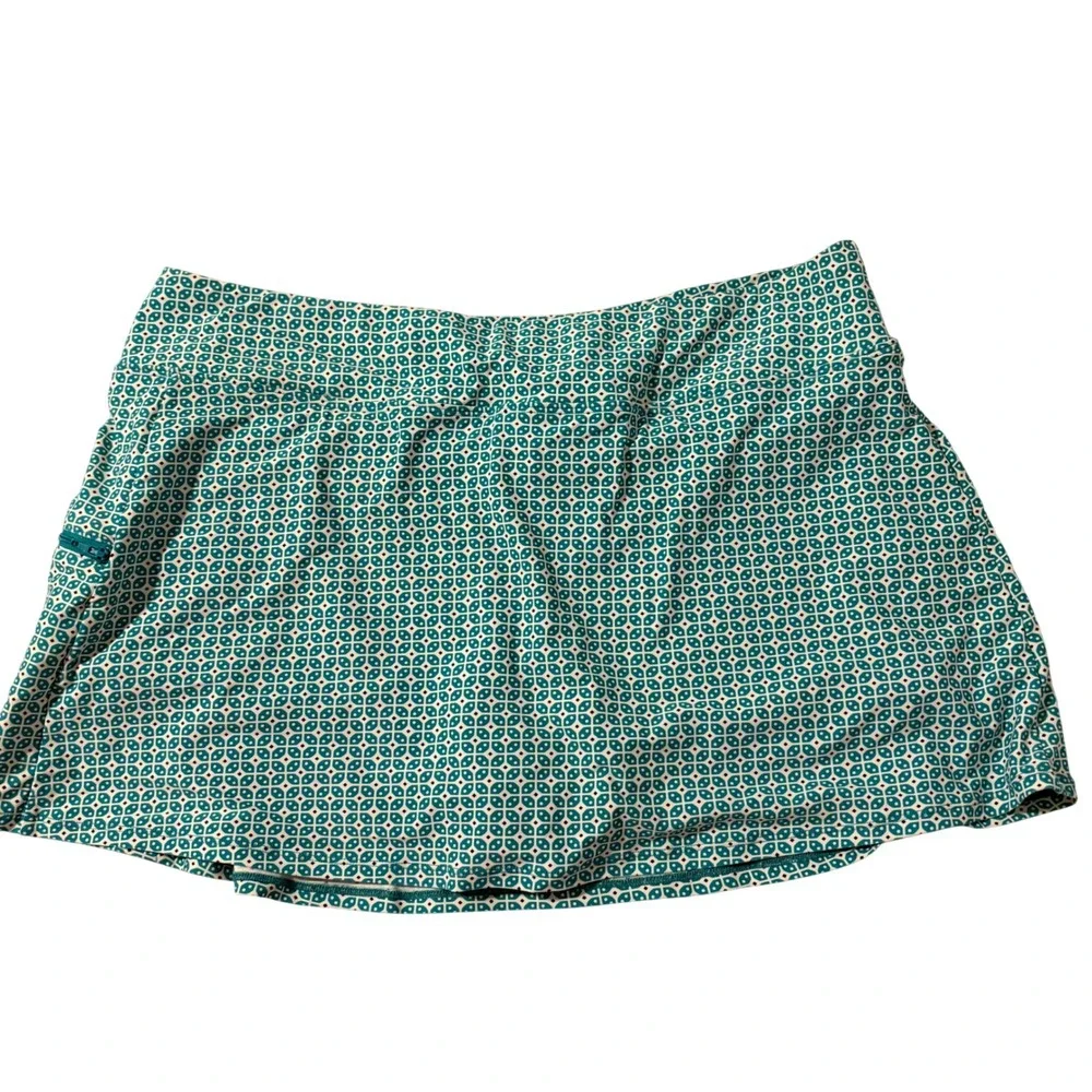Beach House Teal Geometric Print Swim Skort Side Pocket Sz 14 Pickleball Tennis